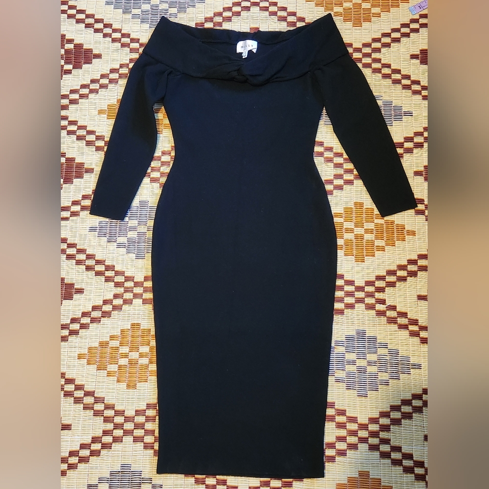 Milly A Twist Off the Shoulders Dress. Sz Small. Black. EUC.